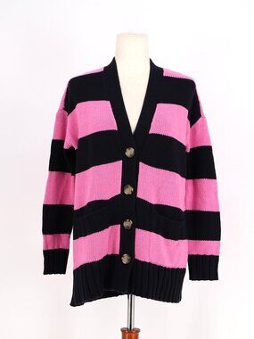NWT LOFT Navy and Pink Stripe Rugby Cardigan Sweater Size XS